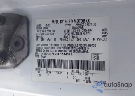2014 Ford Transit Connect Xlt from USA, damaged, VIN NM0LS7F70E1144375